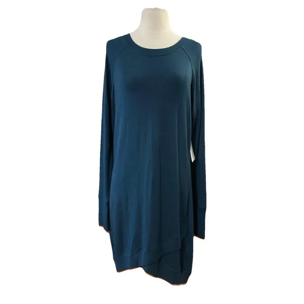 Athleta Criss Cross Sweatshirt Dress Sz M New Navy Cozy Soft Modal Athleisure - Picture 2 of 11